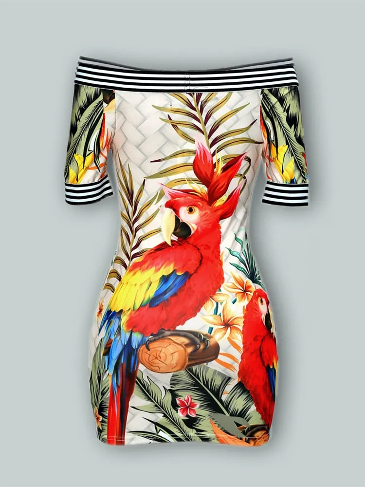 Summer Women Elegant Slim Fit Print Bodycon Party Casual Dress