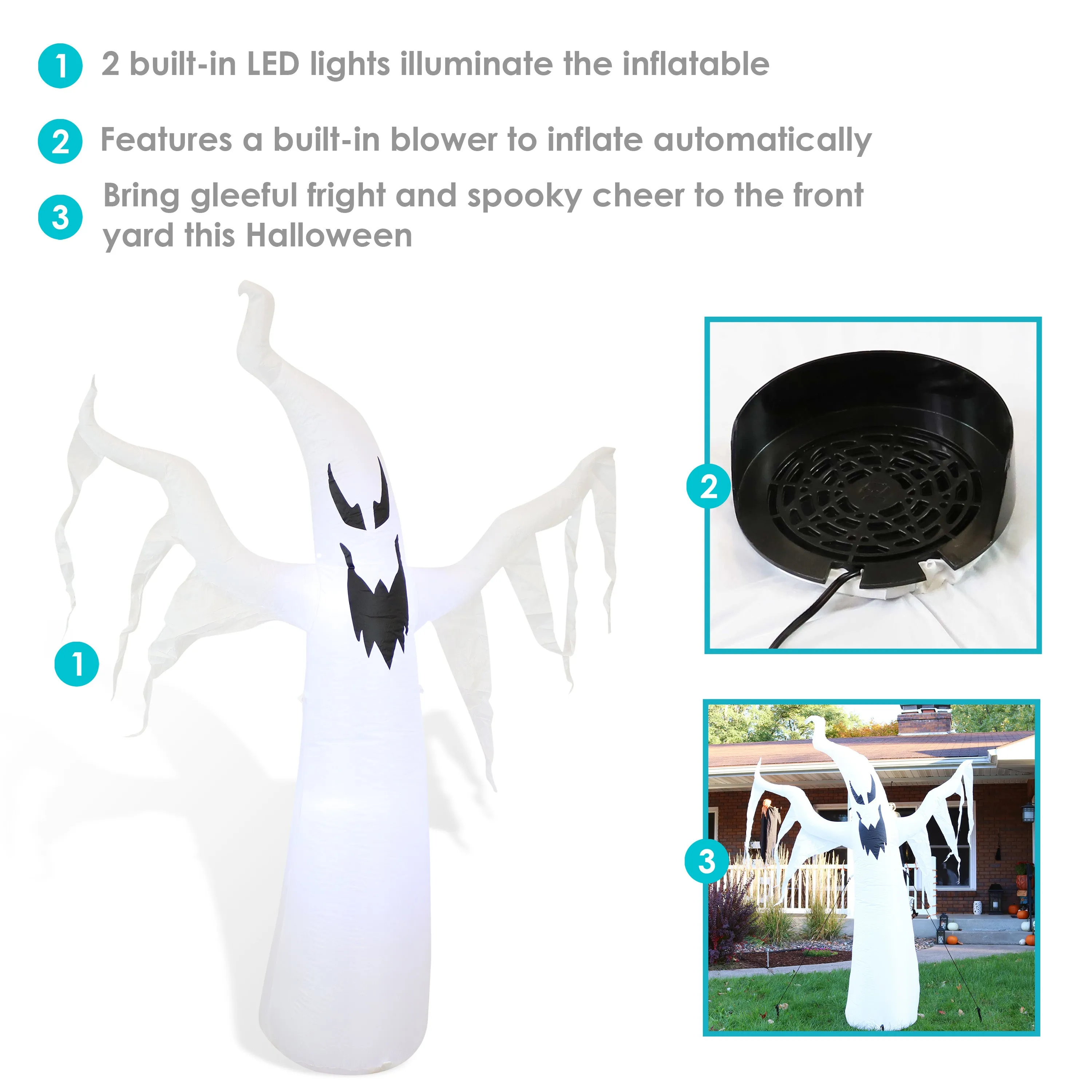 Sunnydaze Diabolical Ghost Inflatable Halloween Decoration - 7'