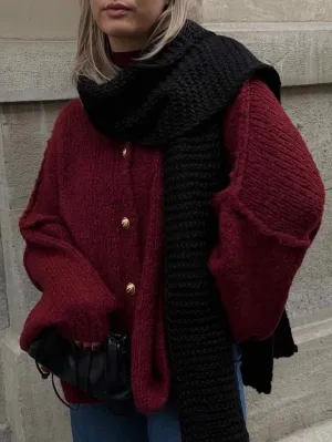Super Oversize Cardigan mit Goldknpfen - Bordeaux