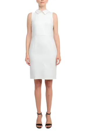 T Tahari Collared Sleeveless Tie Neck Bodycon Zipper Back Solid Crepe Dress