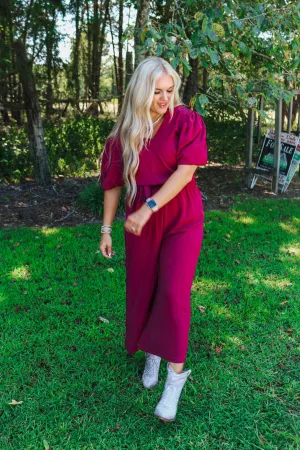 Tell Me A Story Burgundy Jumpsuit
