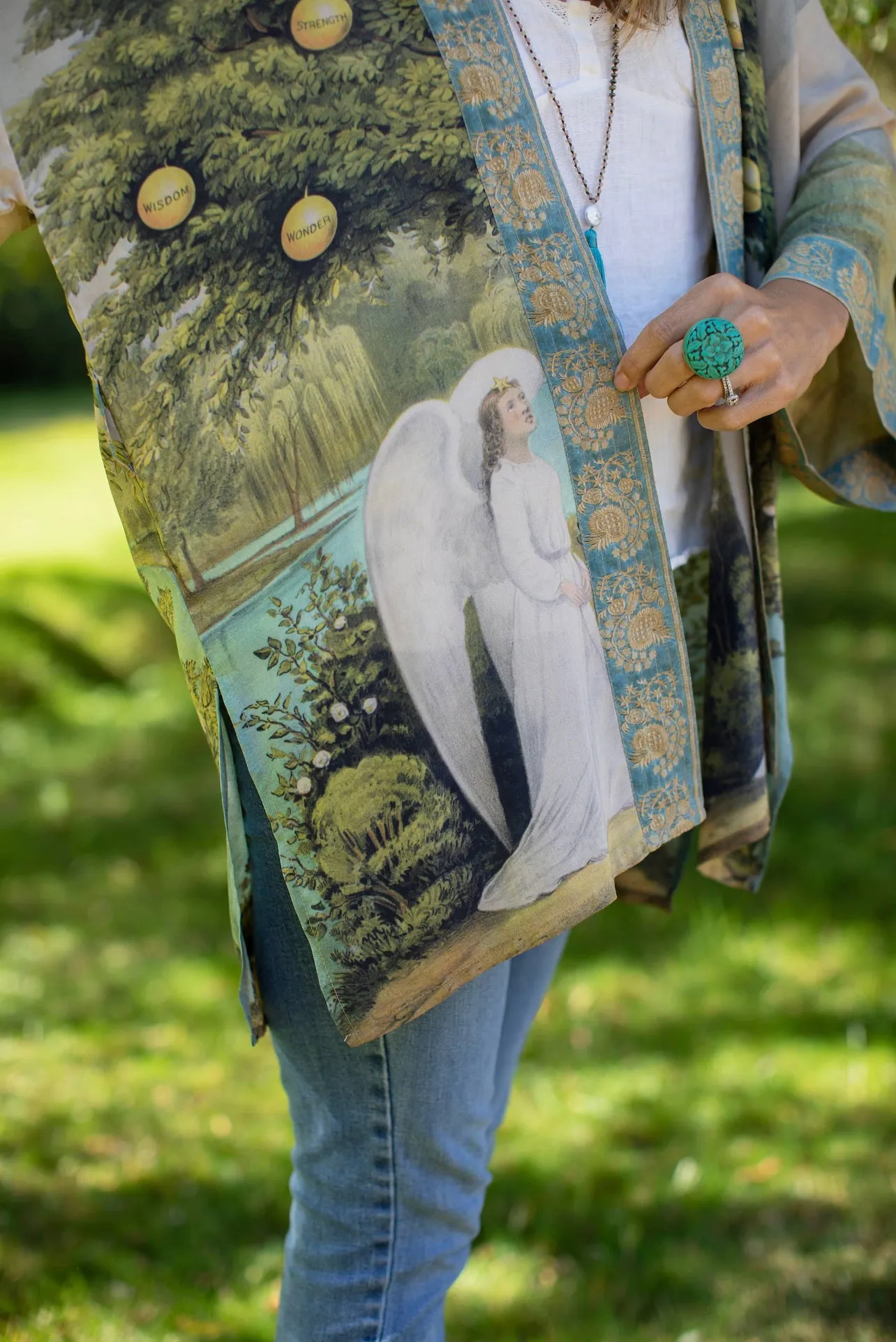 Tree of Life Bamboo Bohemian Kimono Cardigan with Belt - MARKET OF STARS