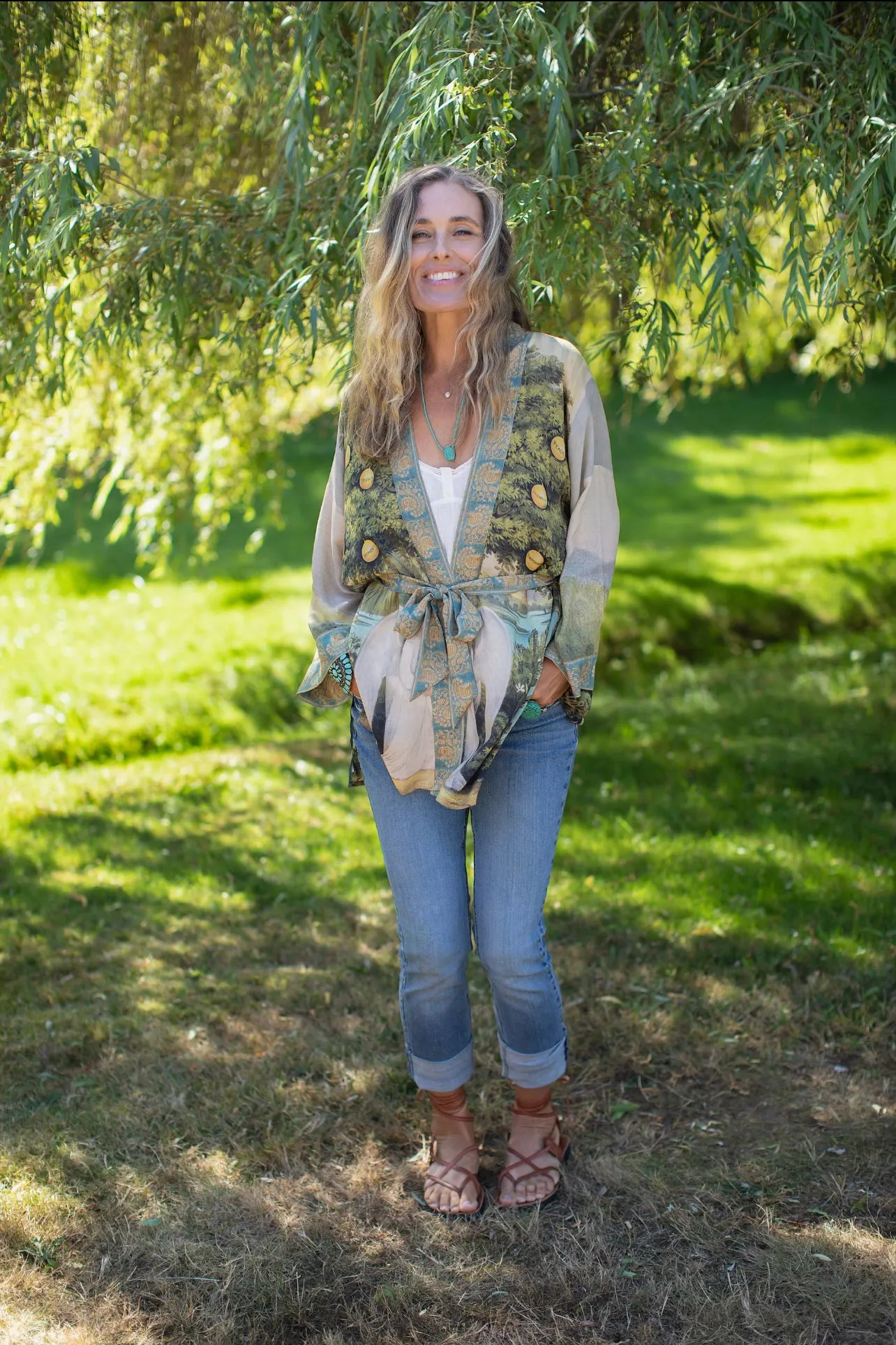 Tree of Life Bamboo Bohemian Kimono Cardigan with Belt - MARKET OF STARS
