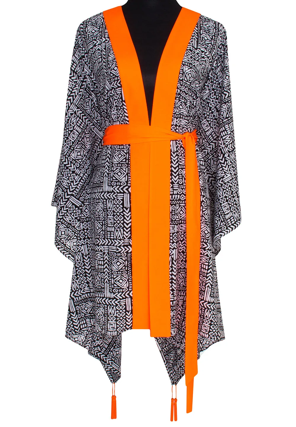 Tribal - Black Mayan Kimono (Neon Orange)