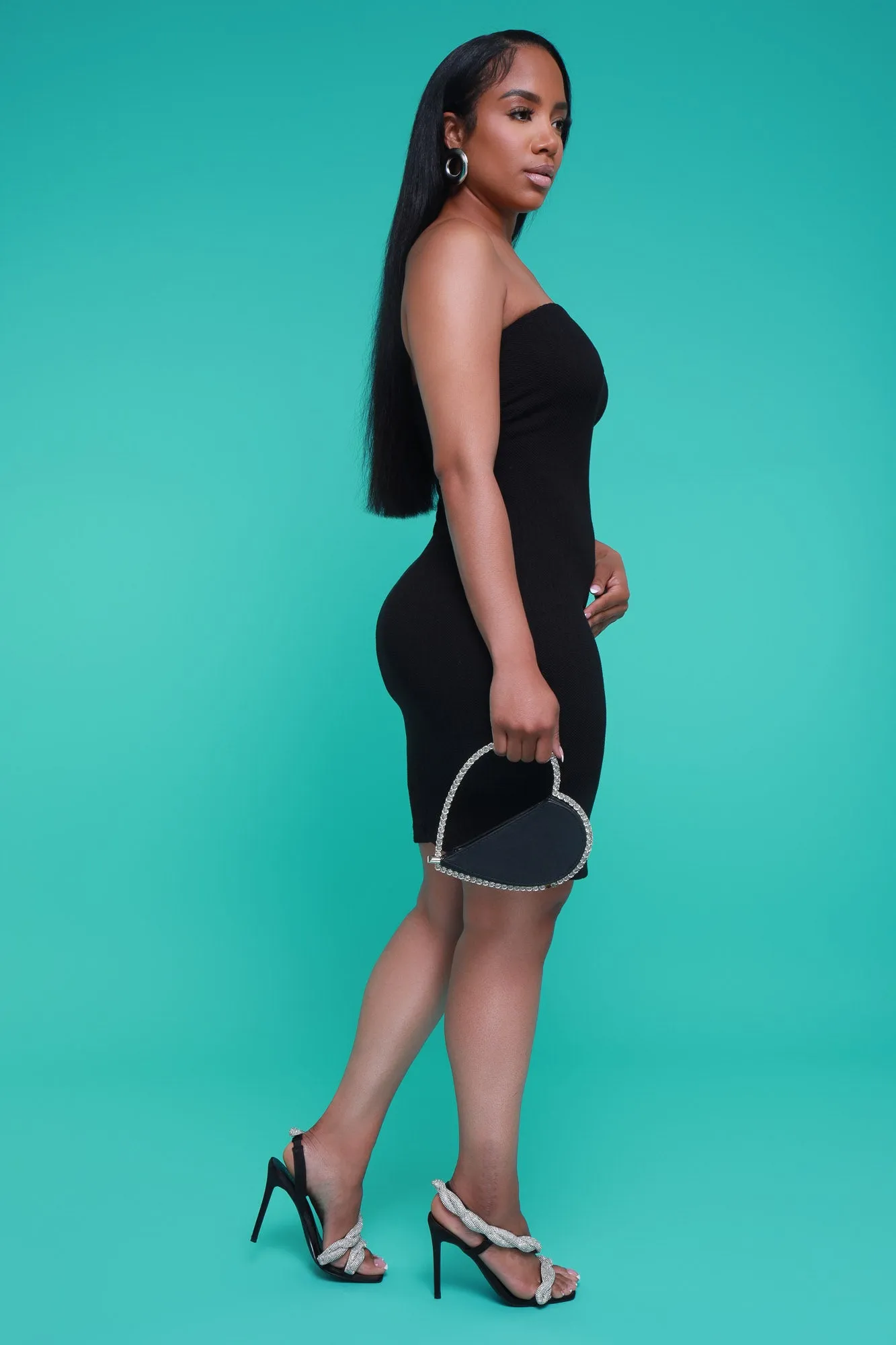Up To Something Strapless Ribbed Mini Dress - Black