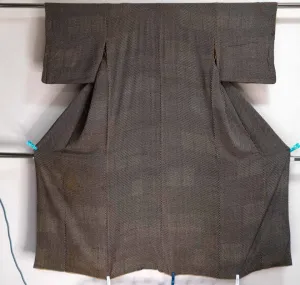 Vintage 1960s Komon Kimono - Black White Checkered Pattern - Smooth Lightweight - Genuine Silk