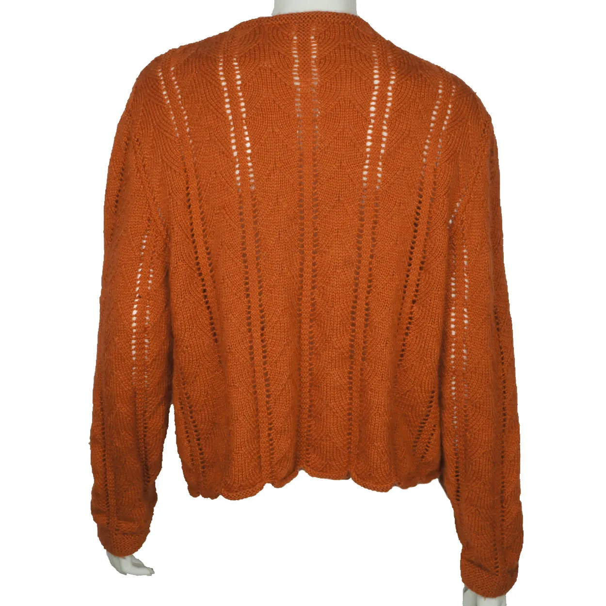 Vintage Hand Knit Sweater Cardigan Style 1960s Rust Brown Wool Ladies Size L