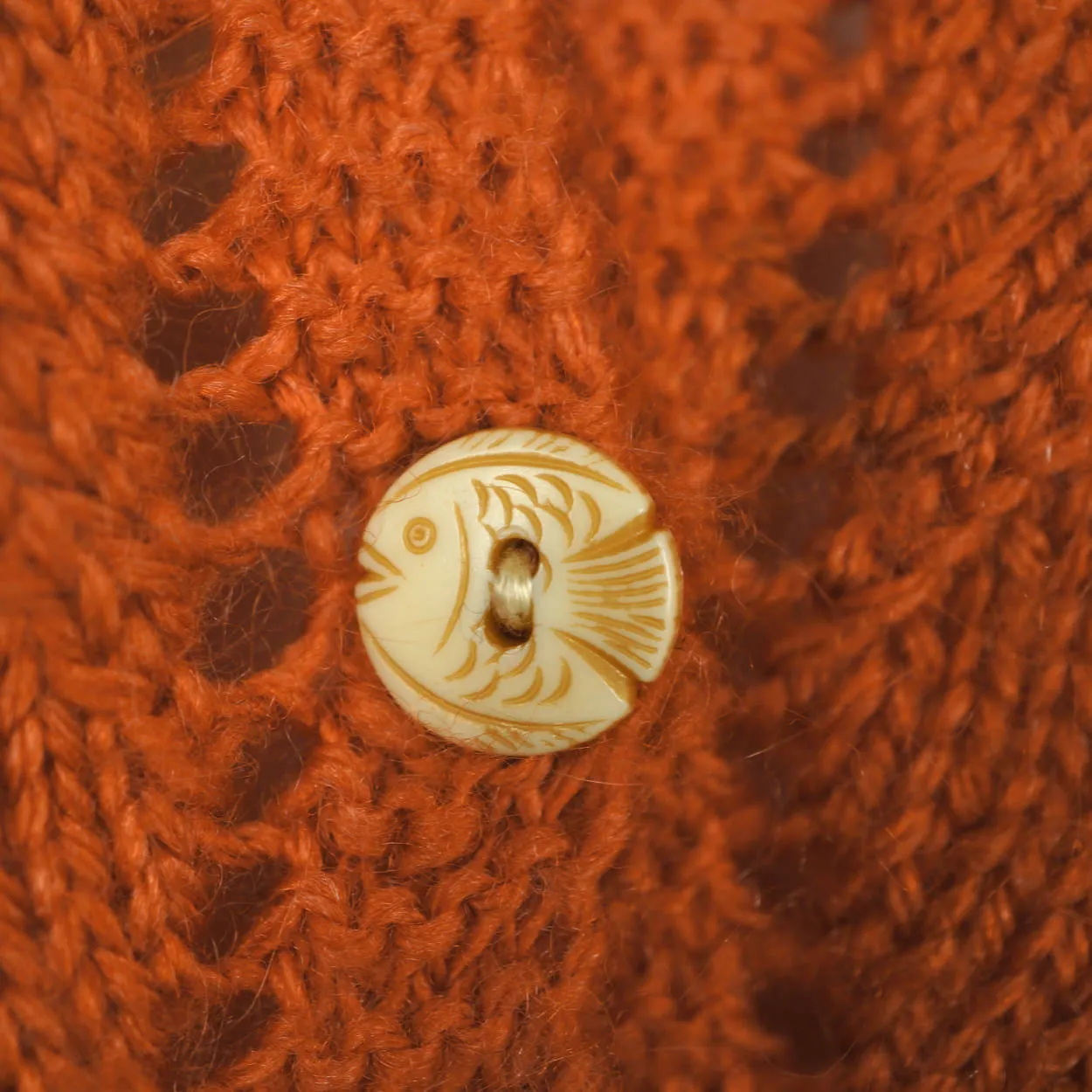 Vintage Hand Knit Sweater Cardigan Style 1960s Rust Brown Wool Ladies Size L
