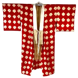 Vintage Juban Kimono Orange With White Flowers
