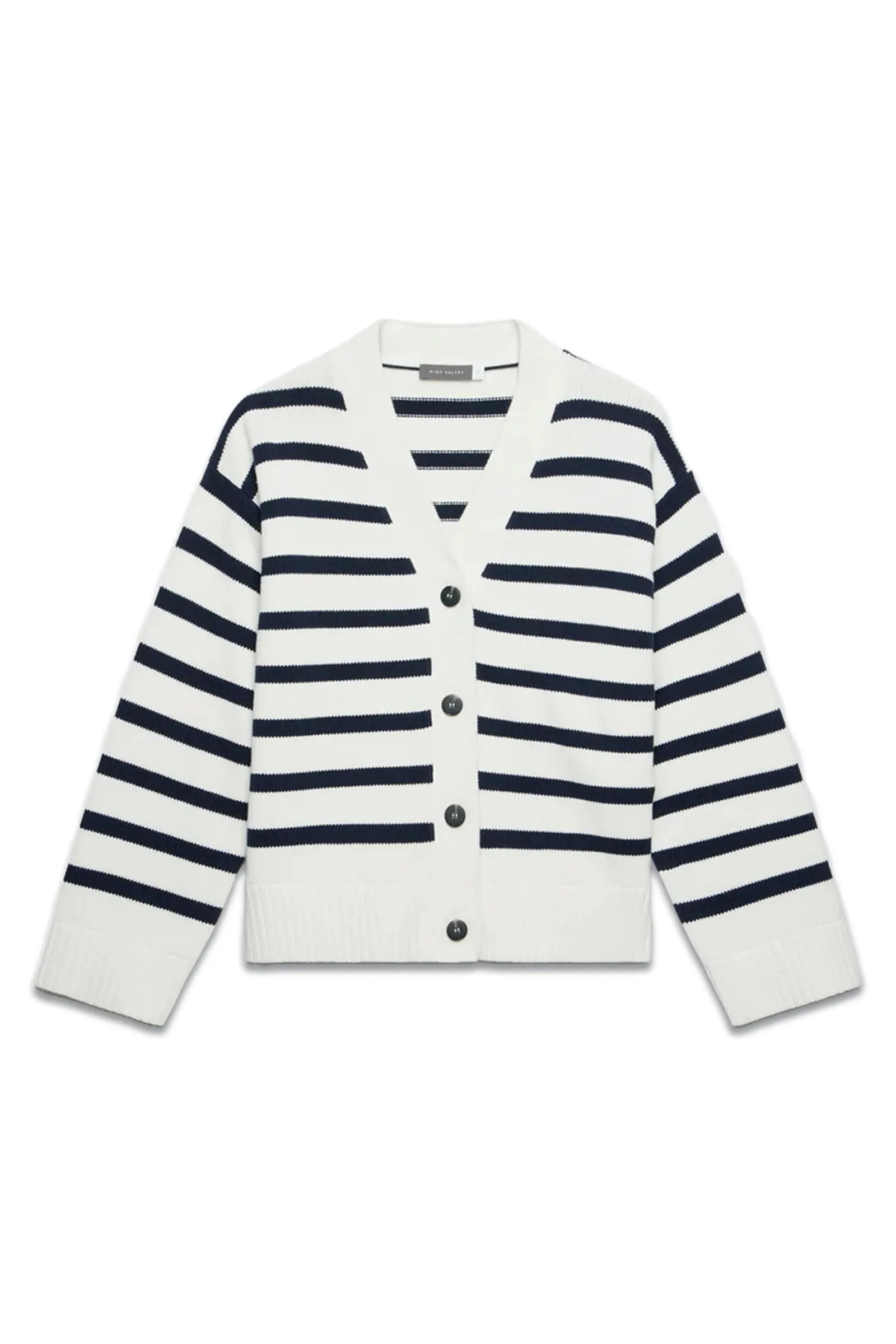 White Cotton Blend Stripe Boxy Cardigan