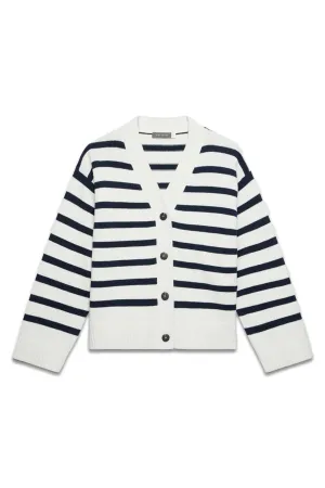 White Cotton Blend Stripe Boxy Cardigan