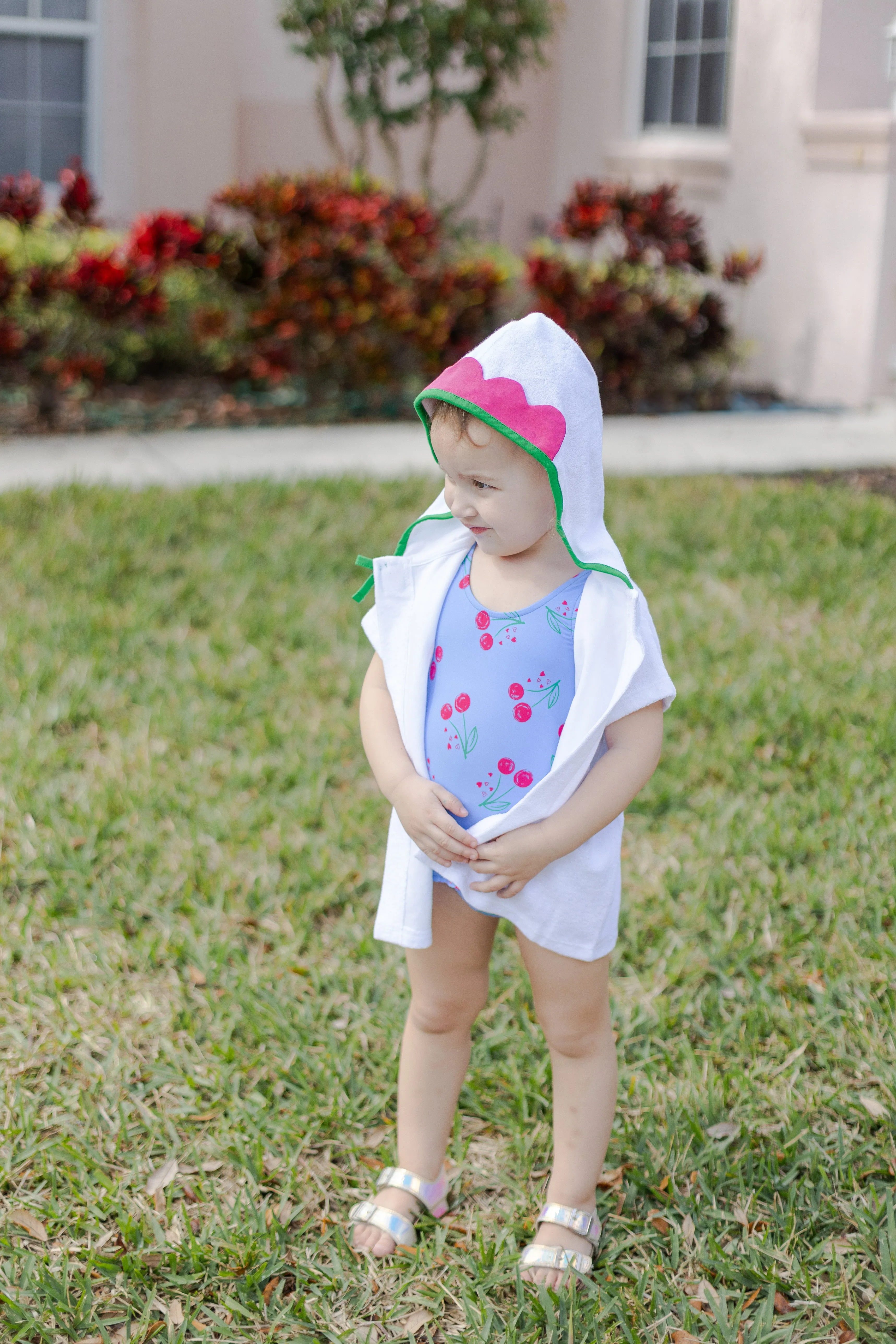 White Terry Coverup With Flower Hood