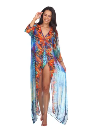 Wholesale Women's Cover-Up Long Kimonos In Multi-Color Made From Imported Polyester