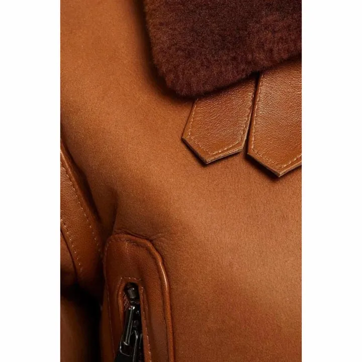 Women Brown Vintage RAF Aviator Flight Pilot Shearling Jacket