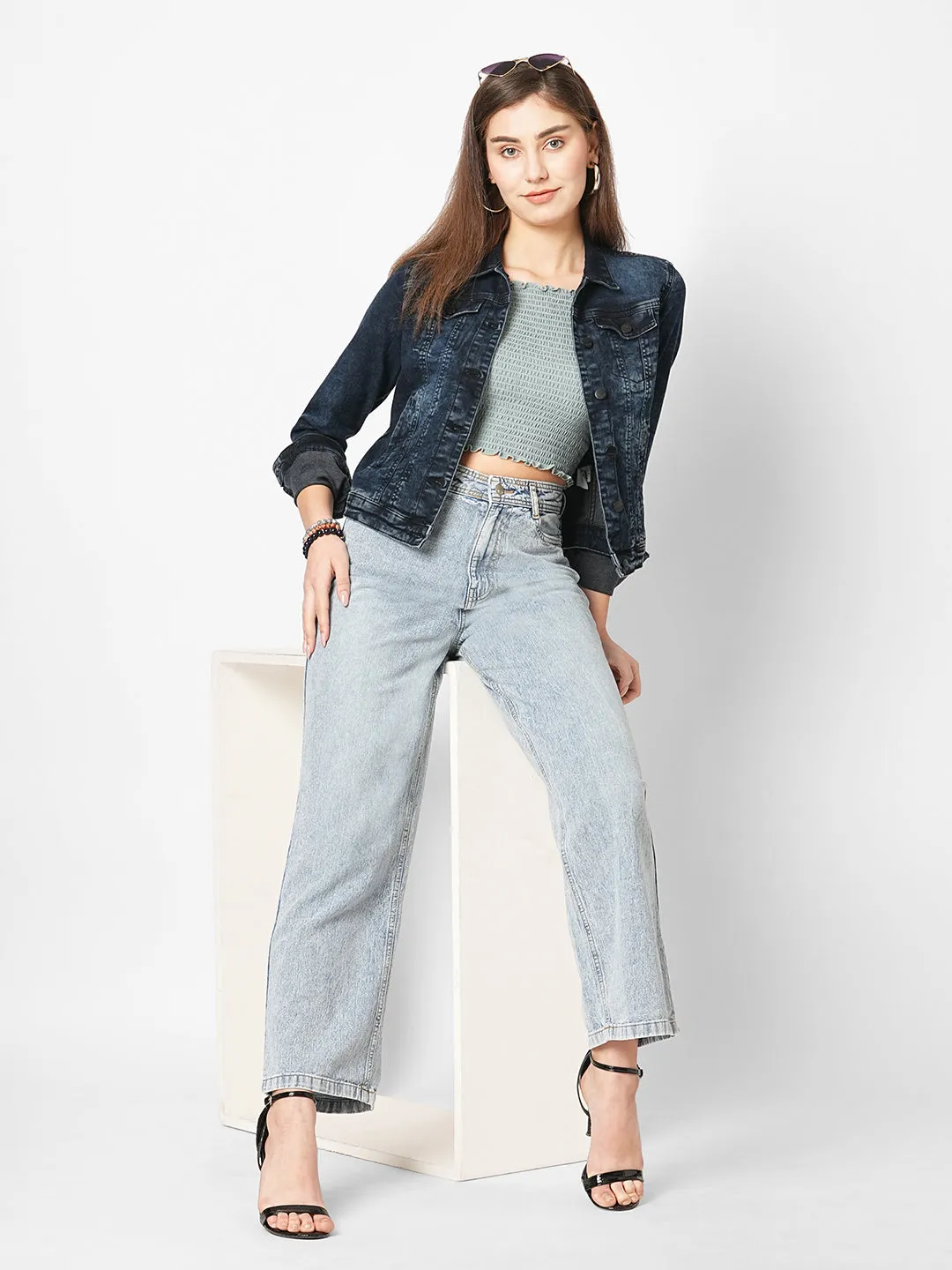 Women Solid Denim Slim Fit Jacket