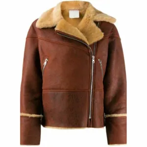 Women's Marron Shearling Biker Jacket
