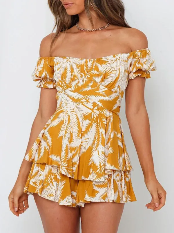 Women's Printed Frilly Layered Off The Shoulder Playsuit