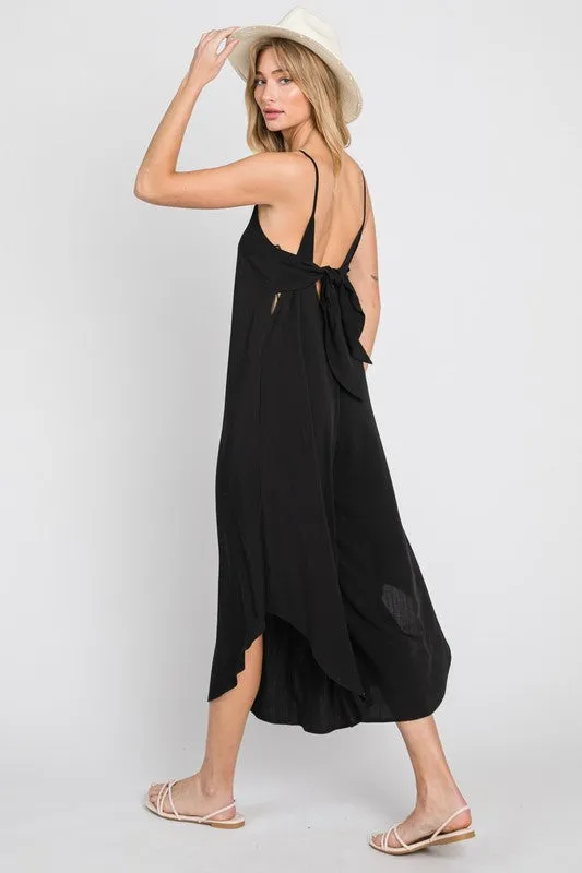 Woven Cami Jumpsuit with Back Self Tie - 23" Inseam