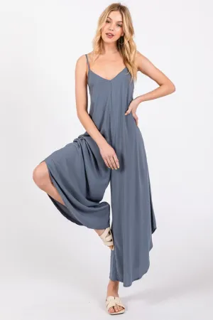 Woven Cami Jumpsuit with Back Self Tie - 23" Inseam