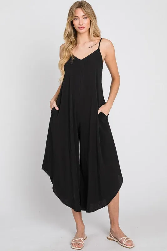 Woven Cami Jumpsuit with Back Self Tie - 23" Inseam