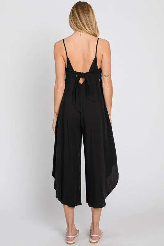 Woven Cami Jumpsuit with Back Self Tie - 23" Inseam