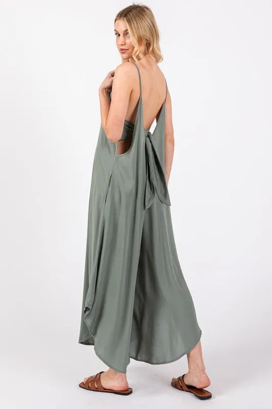 Woven Cami Jumpsuit with Back Self Tie - 23" Inseam