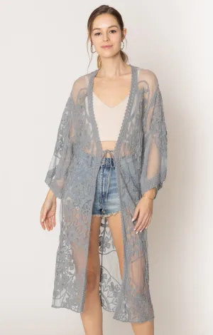 YLK310087 Melody Floral Lace Kimono With Ties