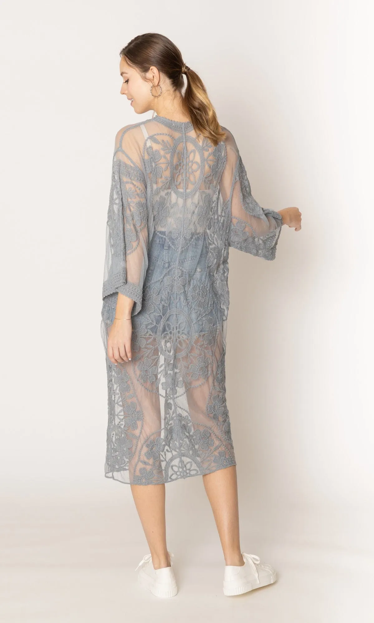 YLK310087 Melody Floral Lace Kimono With Ties