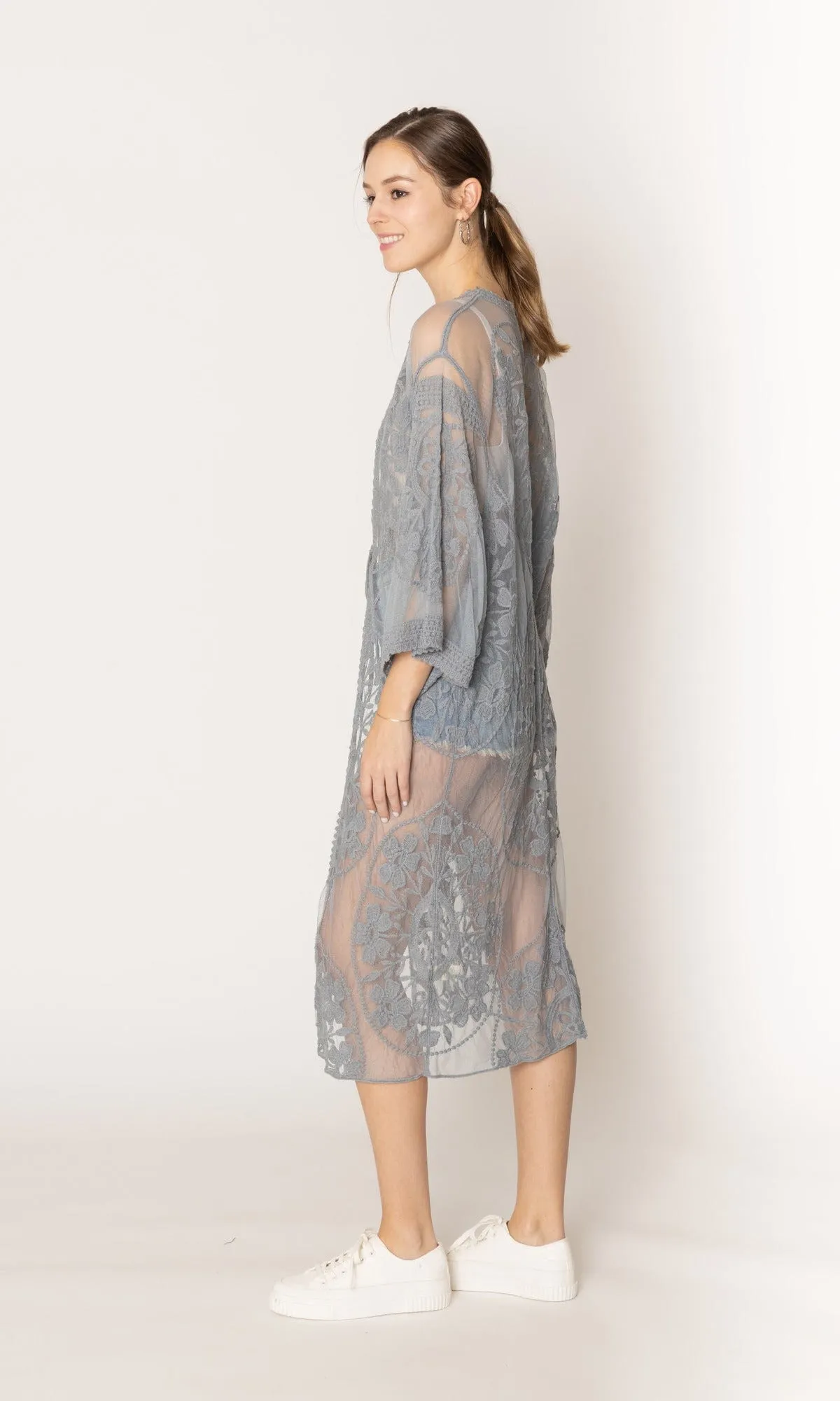 YLK310087 Melody Floral Lace Kimono With Ties
